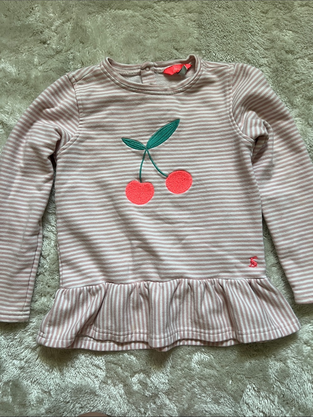 Joules Girls' Striped Pink Cherry Peplum Top